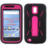 Wholesale Samsung Galaxy S2 / T989 Armor Hybrid Case with Kickstand (Black-Hot Pink)